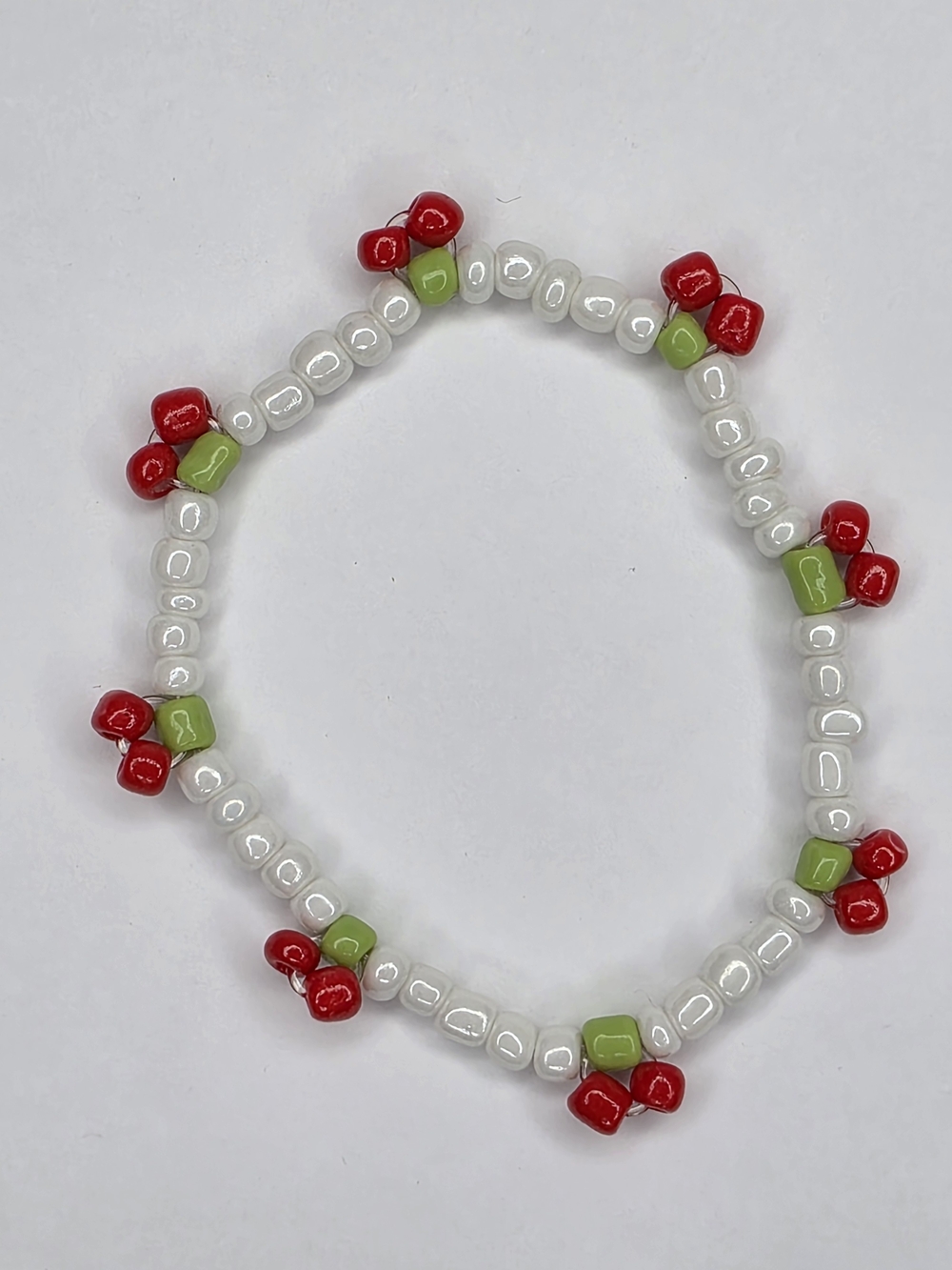 Handmade Cherry Beaded Stretch Bracelet